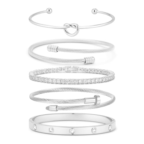 18 K Gold Plated Love Bangle Bracelet Stack Cuff Jewelry for Women Jewelry Set for Women Gift with Box - style: style13