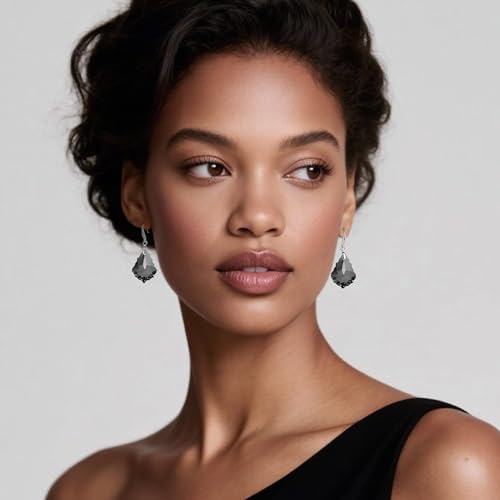 EVEVIC Austrian Crystal Baroque Teardrop Dangle Earrings for Women | 14K Gold-Plated,Hypoallergenic,Brilliant Facets,Fluid Movement,Easy-Wear Fishhook Fit,For Daily Wear And Special Occasions - color: Grey-Black