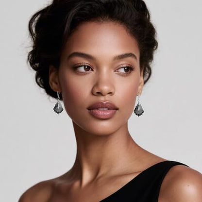 EVEVIC Austrian Crystal Baroque Teardrop Dangle Earrings for Women | 14K Gold-Plated,Hypoallergenic,Brilliant Facets,Fluid Movement,Easy-Wear Fishhook Fit,For Daily Wear And Special Occasions - color: Grey-Black