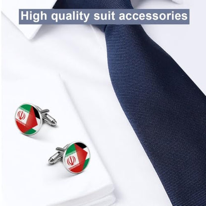 Iran Palestine Flag Men's Cufflinks Tuxedo Shirt Cuff Links Jewelry | Funny Stainless Steel Cufflinks for Men for Business Wedding Accessories - size: 2.0cm