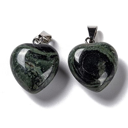 10Pcs Heart Stone Charm Pendants Natural Kambaba Jasper Gemstone Pendants with Platinum Brass Loops for DIY Necklace Keychains Earring Crafts Supplies - color: Kambaba Jasper