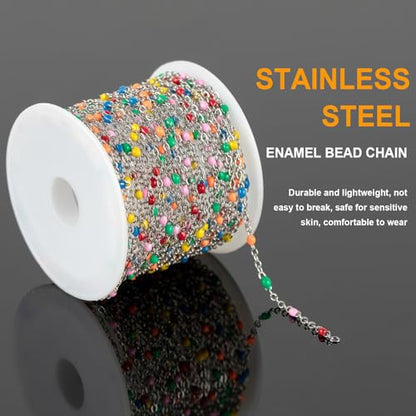 KYUNHOO 5 Meters Colorful Beaded Stainless Steel Jewelry Making Chains Bulk | Silver Necklace Chains Bulk on Spool Thin Cable Chain Link with Jewelry Making Supplies for Bracelet Choker Crafting - color: Steel-Color2-2mm