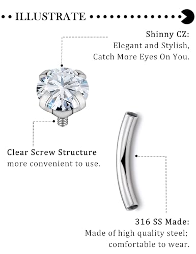 Hoeudjo Rook Piercing Jewelry Surgical Steel Eyebrow Piercing Jewelry 16g Surface Tragus Earrings Internally Threaded Curved Barbell Daith Earring Eyebrow Rings for Women Different Length 6/8/10mm