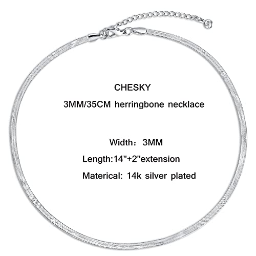 CHESKY Gold Necklace for Women 14K Plated/S925 sterling silver Snake Chain | Dainty Gold Necklace,Thin Chunky Chain,Simple Choker Necklaces for Women,Non tarnish Trendy Jewelry, Gifts for Women - color: silver, style: 3mm 14 inch snake