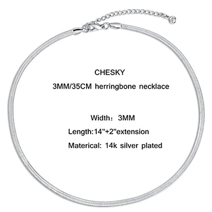 CHESKY Gold Necklace for Women 14K Plated/S925 sterling silver Snake Chain | Dainty Gold Necklace,Thin Chunky Chain,Simple Choker Necklaces for Women,Non tarnish Trendy Jewelry, Gifts for Women - color: silver, style: 3mm 14 inch snake