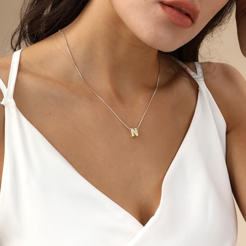 14K Gold Plated Bubble Letter Necklace, Tarnish Free and Waterproof Dainty Initial Necklace for Women, Trendy Personalized Gold Jewelry Gift for Her - color: Gold, style: N