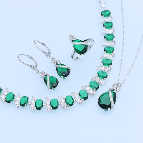 GZWHD Jewelry Set for Women CZ Earrings Necklace Ring Bracelet Set Prom Party Wedding Jewelry Gift for Mother Friend Wife - color: A-Green