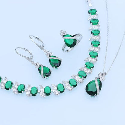 GZWHD Jewelry Set for Women CZ Earrings Necklace Ring Bracelet Set Prom Party Wedding Jewelry Gift for Mother Friend Wife - color: A-Green