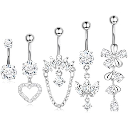Shakalaka Dangle Belly Button Rings Piercing Jewelry for Women Surgical Stainless Steel Navel Dangly - color: Silver