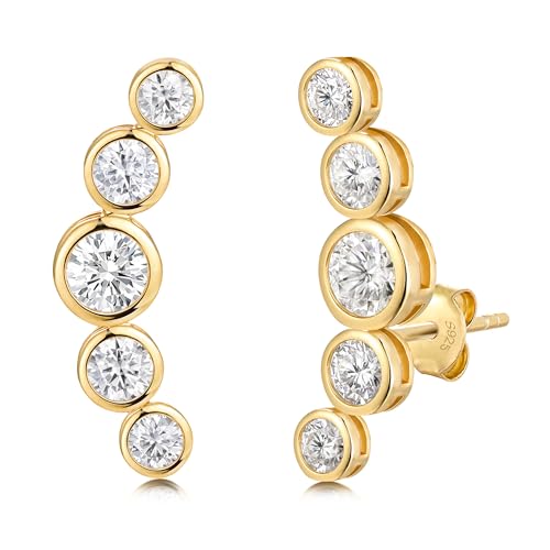 Moissanite 20mm Butterlfy/Flower/Leaf/Bezel Crawler Stud Earrings for Women, 925 Sterling Silver with Gold Plated, Hypoallergenic Cartilage Earrings, Valentines Birthday Anniversary Wedding Gift - color: Bezel Setting - Yellow Gold