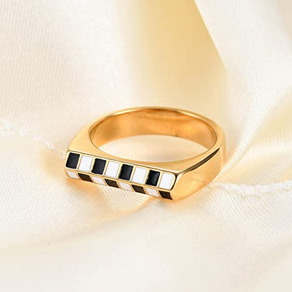 MYNENEY Stainless Steel Square Shape Signet for Men Statement Ring - color: B&W Lattice