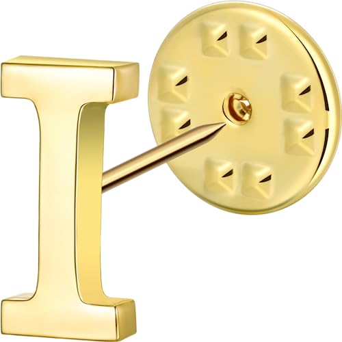 Initial Lapel Pin for Men Women, Brooch Pins for Men Suits, Metal Button Pins in 18K Gold and Silver Tone. - color: Gold-I