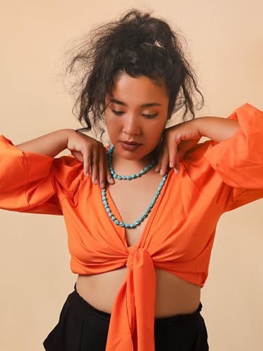 MINACHI Created Turquoise Long Necklace, Irregular Shape Beads, Bohemian Vintage Ethnic Style Jewelry for Women - style: Necklace R17-031