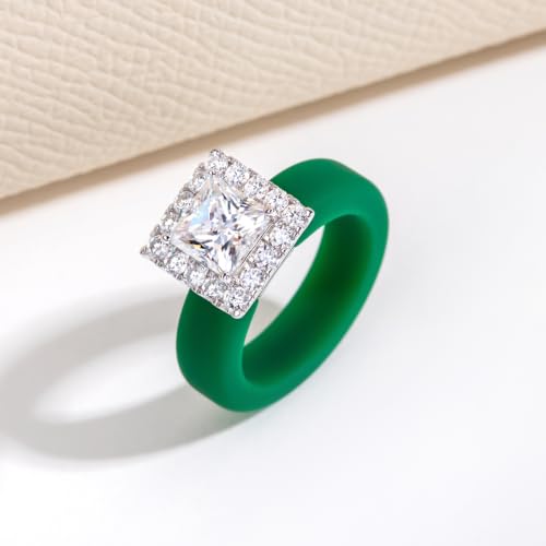 Moissanite Silicone Ring for Women, Promise Ring 925 Sterling Silver, Soft - color: Green