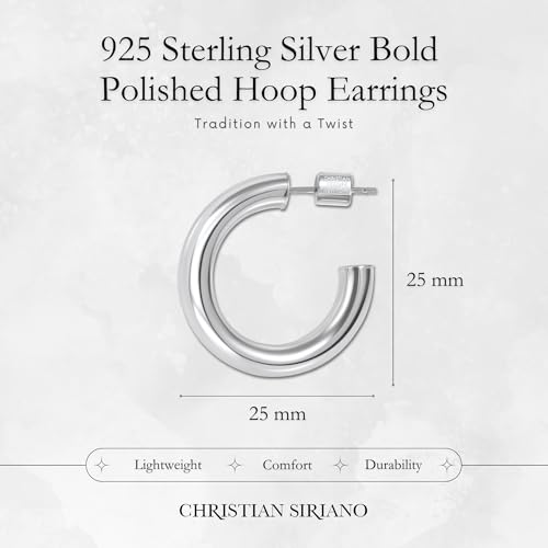 18K Gold Plated Sterling Silver Earrings for Women – Pure & Polished, Twist, Square, Hinged Tube, Abstract & Heart Shape Hoops – Lightweight, Hypoallergenic, Non-Tarnish Jewelry (Sizes: 3x35mm-46x30mm) - color: Silver, size: Polish Hoop (5x25mm)