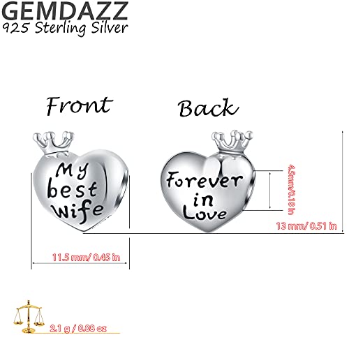 GEMDAZZ 925 Sterling Silver Valentines Day Charms Heart Charms, I Love You to The Moon and Back Pendant, Cupid Arrow and 4 Leaf Clover Beads fit European Bracelets, Gift for Lover/Wife/Girls - color: My Best Wife Charm