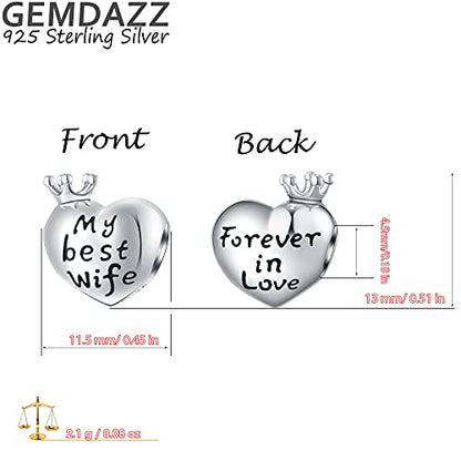 GEMDAZZ 925 Sterling Silver Valentines Day Charms Heart Charms, I Love You to The Moon and Back Pendant, Cupid Arrow and 4 Leaf Clover Beads fit European Bracelets, Gift for Lover/Wife/Girls - color: My Best Wife Charm