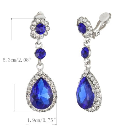 Gorgeous Austrian Crystal Rhinestone Wedding Bridal Teardrop Drop Dangle Earrings - color: Sapphire Blue