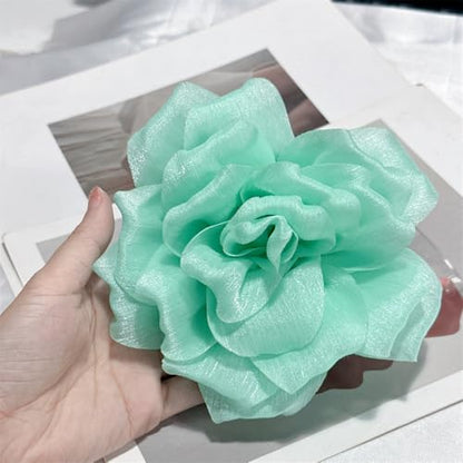 Flash Camellia Flower Brooch Pin for Women Men Elegant Texture Fabric Dahlia Rose Floral Brooches Lapel Pins Dainty Wedding Holiday Party Costume Dress Accessories Jewelry - color: Light Green