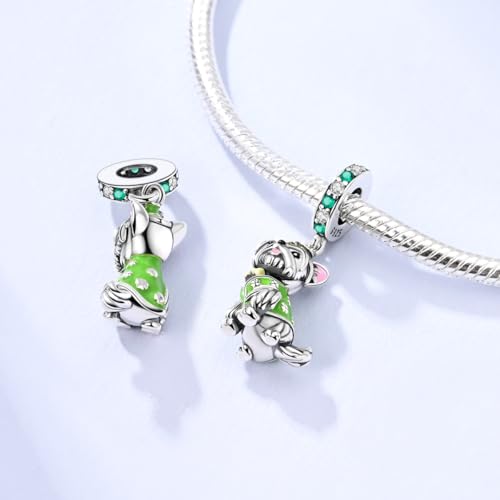 Hapour 925 Sterling Silver Charm for Bracelet Necklace Women Pendant Beads | Virgin Mary Charm, Religious Cross Heart Dragon European Jewelry Mom Charm - color: Green Dog wearing a four-leaf clover hat