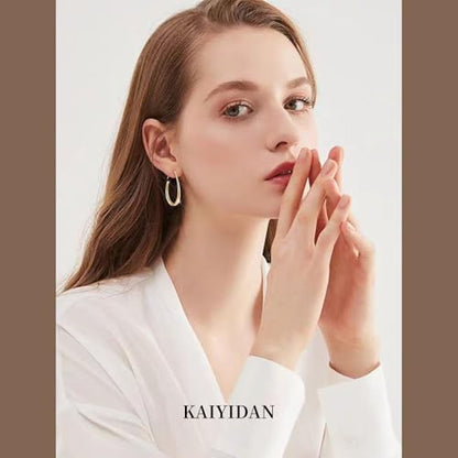2 Pairs Gold/Silver Hoop Earrings For Women Set Trendy,14K Plated Gold Chunky Huggie Hoop Earings Pack,Oval Twisted Statement Silver Hoops,Fashion Jewelry Gift - color: 1) oval hoop