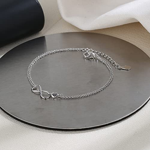 kelistom 925 Sterling Silver Bracelets for Women Teens, Love Heart Charm Chain Bracelet Bangle Fashion Jewelry Gifts - color: infinity+heart