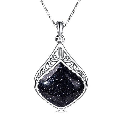 YAFEINI Teardrop Necklace Sterling Silver Filigree Irish Pendant Necklace Natural Stone Moonstone/Lapis Lazuli/Larimar/Moss Agate Necklace Jewelry - color: Blue Sandstone teardrop necklace