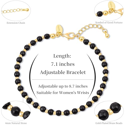 Inspirational Gifts Healing Natural Stone Bracelets for Women Anxiety Stress Relief Bracelet Handmade Jewelry for Friends Sister, Christmas Stocking Stuffers Thanksgiving Basket - color: Black- Stability