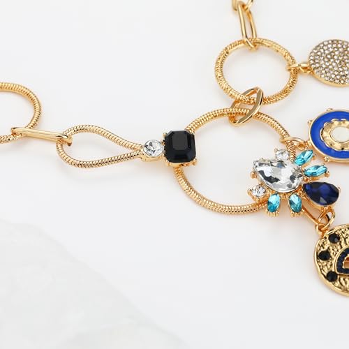 Charm Necklace for Women Gold Evil Eye Sun Moon Flower Coin Pendant Necklace Dainty Paperclip Chain Vintage Luck Amulet Choker Necklaces Celestial Jewelry Gift - style: Chunky Evil Eye, Flower