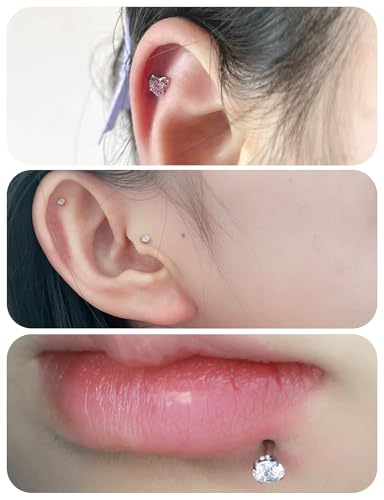 20G 18G 16G 14K Gold Filled Threadless Flat Back Earrings Studs Surgical Stainless Steel Opal CZ Nose Rings Studs Tragus Helix Conch Cartilage Earrings Piercing Jewelry For Women Men Silver - color: Silver, size: 18 Gauge-6MM Bar