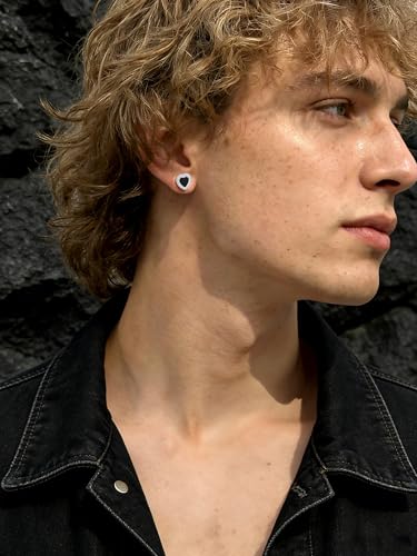 ChicSilver 925 Sterling Silver Viking Rune Natural Black Onyx Stud Earrings For Women Men - style: F: Heart Onyx-Black
