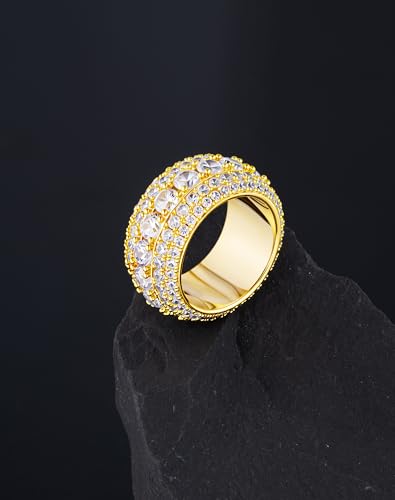 Bling Halo Stacking Ring for Men Women - 18k Gold Plated Stackable Cubic Zirconia Band - Created Diamond Iced Out Hip Hop Jewelry Gifts - color: Style C-Gold Plated, size: 12