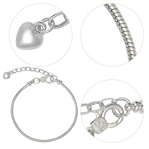 tiggell 10pcs Chain Bracelets Kit Silver Plated Snake Chain with Heart Lobster European Charm Bracelet for Christmas DIY Women Jewelry Findings Bracelet Making (Silver) - color: Silver