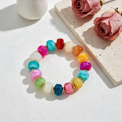 Chunky Beaded Bracelet for Women-Boho Bold Acrylic Resin Stretch Bracelets Trendy Summer Beach Elastic Bangle Vacation Jewelry Accessories - color: Style 1-Colorful