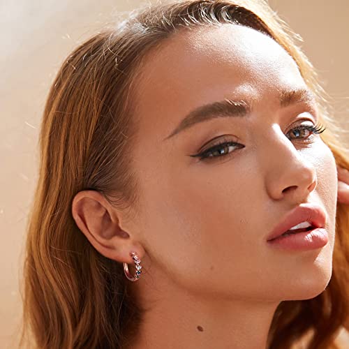 20mm Heart Earring Hoop for Women 925 Sterling Silver Post Multicolor CZ - color: rose gold