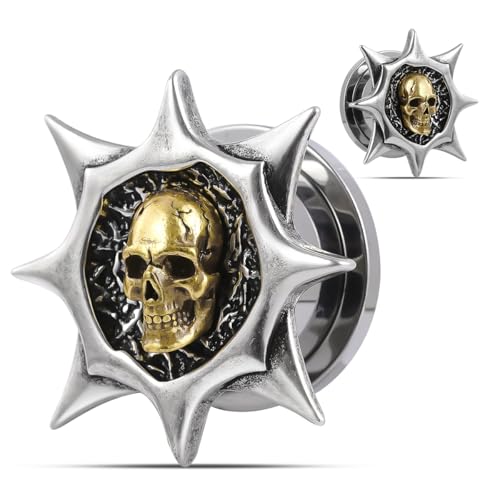 COOEAR Stainless Steel Ear Tunnel and Plug, Flesh Gauges for Earrings, Industrial Gears Design Piercing Expander Stretchers. - color: S8743G, size: 5/8" (16mm)