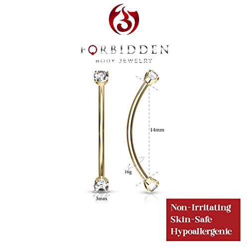 Forbidden Body Jewelry Snake Eyes Piercing Jewelry Tongue, Conch, Belly Button or Eyebrow Rings for Women & Men - 16g Curved Barbell 3mm Clear Crystal Surgical Steel Piercing (1 Pcs - 9/16") - color: Clear (Gold Tone)