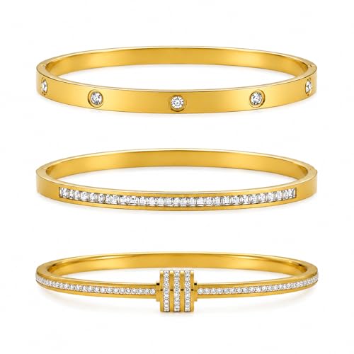 Gold Bangle Bracelets for Women, 18K Gold Plated Stainless Steel Stackable Bangles, Non-Tarnish Trendy Jewelry, Ideal Gift for Birthday Anniversary - color: Gold-2