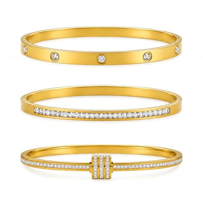 Gold Bangle Bracelets for Women, 18K Gold Plated Stainless Steel Stackable Bangles, Non-Tarnish Trendy Jewelry, Ideal Gift for Birthday Anniversary - color: Gold-2