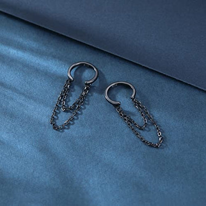 Reffeer Solid 925 Sterling Silver Minimalist Cuff Earrings Chain for Women Cartilage Wrap Earrings Helix Cuffs - color: C-Black Gold