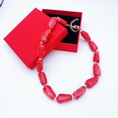 Red Beaded Necklace for Women Chunky Beaded Necklace Adjustable Acrylic Bead Choker Necklaces Big Statement Necklaces Jewelry Accessories - color: 25MMLongBead