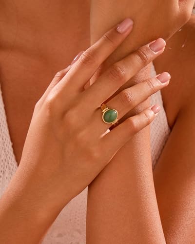 YeGieonr Gold Rings for Women Trendy Non Tarnish Chunky Gold Plated Ring, Waterproof Stainless Steel Gold Jewelry Gift - color: Green Aventurine, size: 8