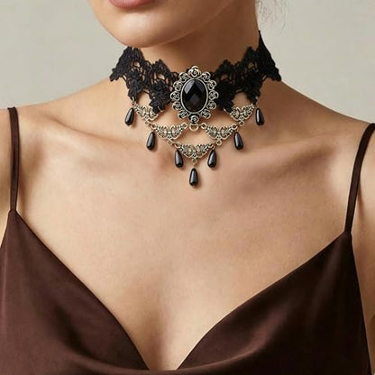 Black Necklaces for Women,Adjustable Layered Collar,Goth Jewelry - color: Gem