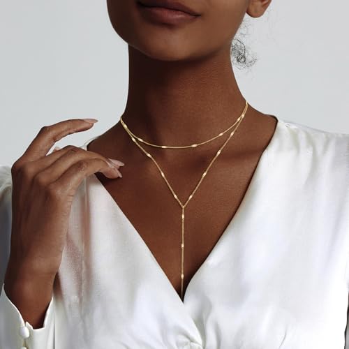 HAXIYA Gold Pearl Y-Shaped Necklace for Women Layered Lariat Long Pendant | 14K Gold Plated/Sterling Silver Dainty Drop Chain Layered Pearl/Beaded Necklaces Simple Gold Jewelry for Women - color: Sequin - Gold