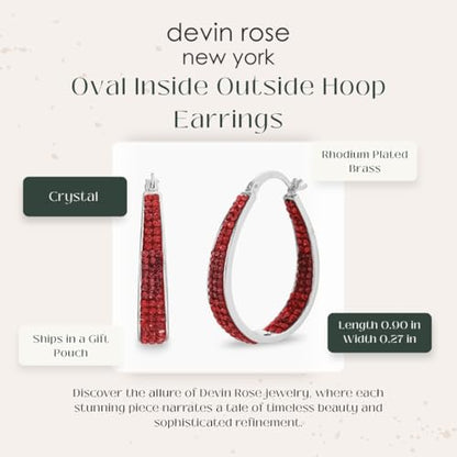 Devin Rose Oval Inside Outside Hoop Earrings for Women Faceted Sparkle Crystals - color: Red