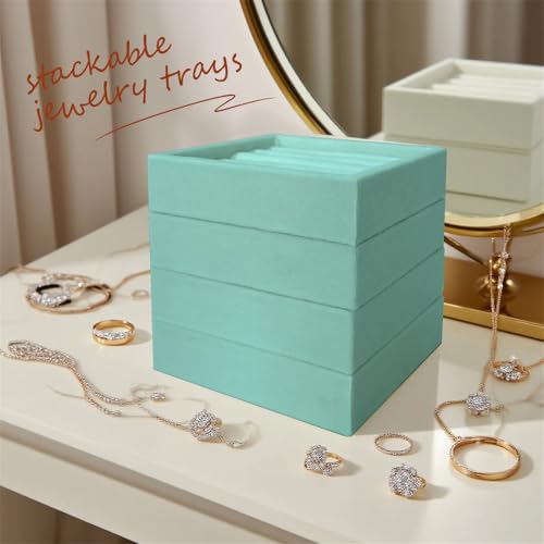SCIKHETF Velvet Ring Earrings Studs organizer Tray Small Ring Insert Display Tray 5 Slots Stackable (Light Blue) - color: Light Blue