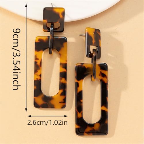 Boho Lightweight Retro Simple Acrylic Splicing Rectangle Earrings for Women Creative Exaggerated Statement Dangle Drop Earrings Jewelry - color: Tortoiseshell color