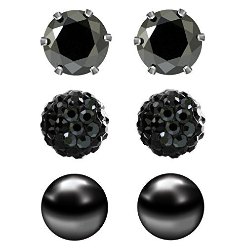 JewelrieShop Birthstone Studs Earring Set Cubic Zirconia Rhinestones Crystal Ball Faux Pearl Stainless Steel Stud Earrings for Women Jewelry Gift (6mm Round,3 Pairs) - color: 7) July. - Black
