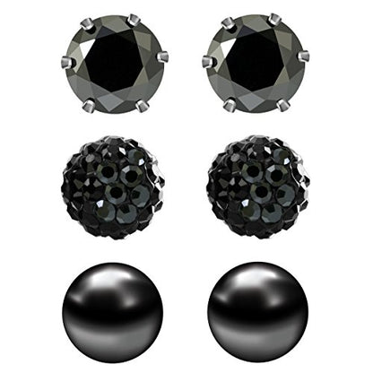 JewelrieShop Birthstone Studs Earring Set Cubic Zirconia Rhinestones Crystal Ball Faux Pearl Stainless Steel Stud Earrings for Women Jewelry Gift (6mm Round,3 Pairs) - color: 7) July. - Black