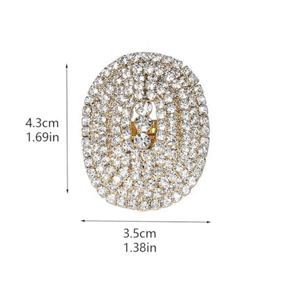 Rhinestone Finger Ring for Women Sparkly Crystal Butterfly Flower Leaf Adjustable Statement Chain Rings Punk Jewelry - color: Gold Oval